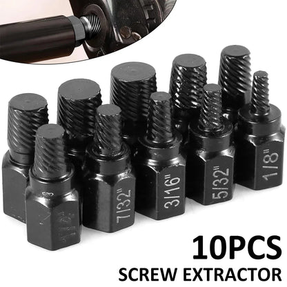 10-Piece Alloy Steel Screw Extractor Kit for Damaged Bolt & Stud Removal