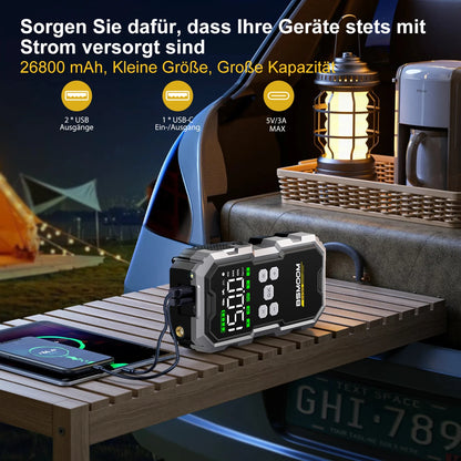 7000A Portable Car Jump Starter with 150PSI Air Compressor & Power Bank