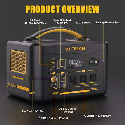 VTOMAN Portable Power Station 1548Wh LiFePO4 Solar Generator for Camping