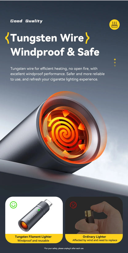 Portable Type-C Flameless Tungsten Electric Lighter – Compact & Safe