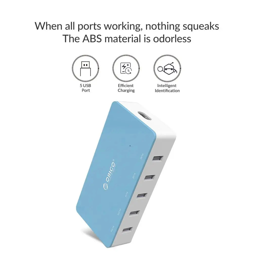 Multi-Port Desktop USB Charging Station - 5-Port Fast Home Office Hub
