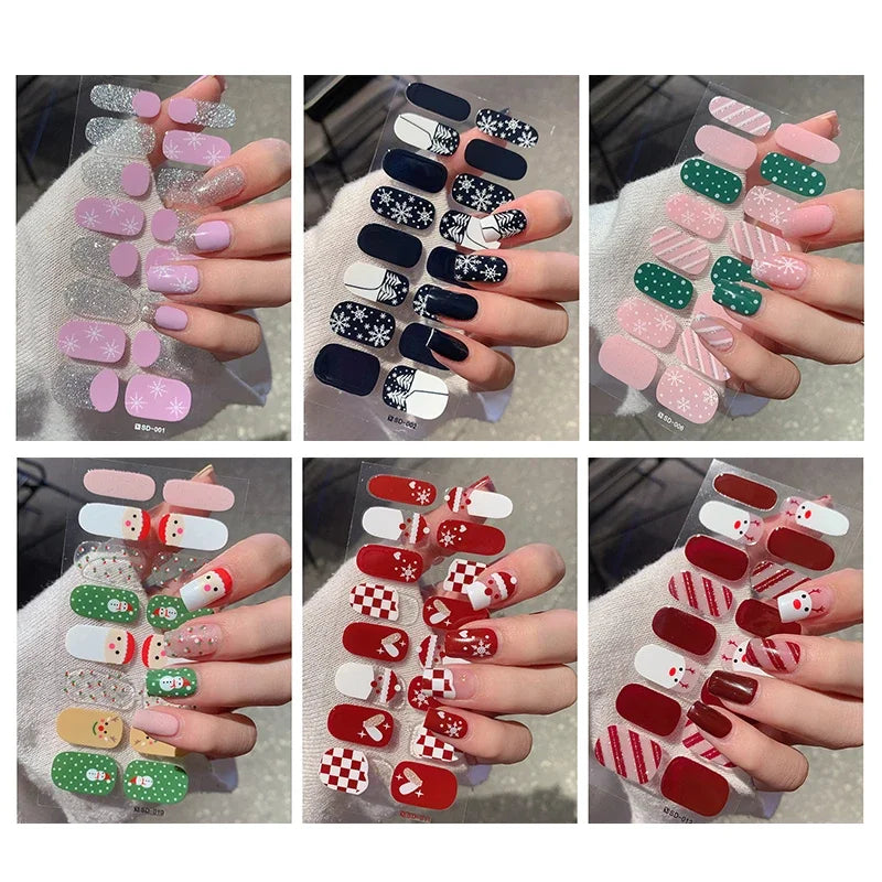 Christmas Snowflake Semi-Cured Gel Nail Wraps - Long-Lasting Holiday Nail Art Decals - 7