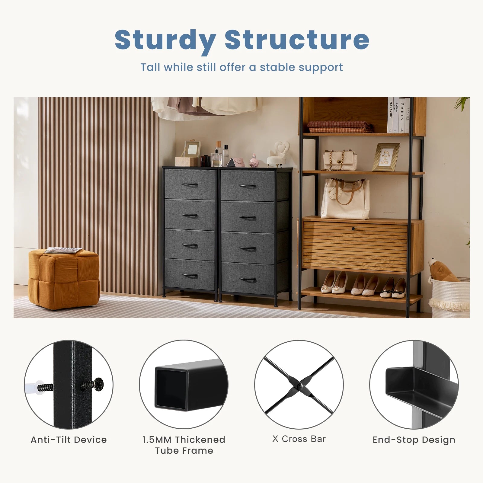 4-Drawer Bedroom Dresser & Nightstand with Sturdy Metal Frame - 4