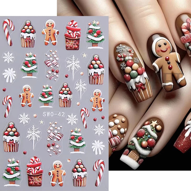 Christmas 3D Embossed Nail Art Stickers - Winter Holiday Manicure Decals - 1