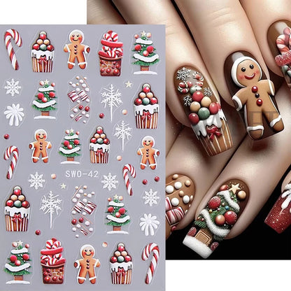 Christmas 3D Embossed Nail Art Stickers - Winter Holiday Manicure Decals
