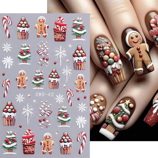 Christmas 3D Embossed Nail Art Stickers - Winter Holiday Manicure Decals