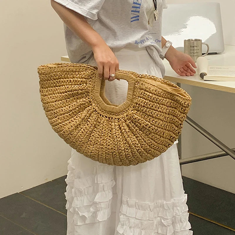 Luxury Half-Moon Straw Tote