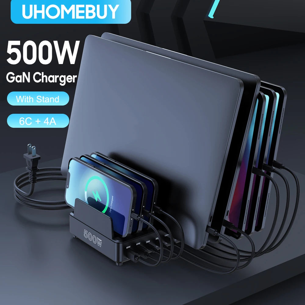 500W 10-Port GaN USB-C Charging Station for Laptops & Mobile Devices
