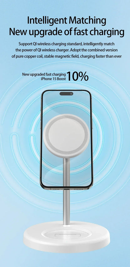 2-in-1 Magnetic Wireless Charging Stand for iPhone 16 15 14 13 12 & AirPods