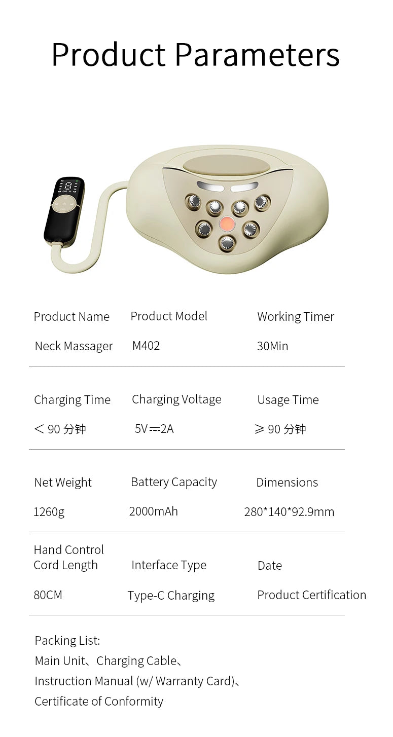 4-in-1 Electric Neck Massager Pillow with Air-Cushion Traction & Heat Therapy - 16