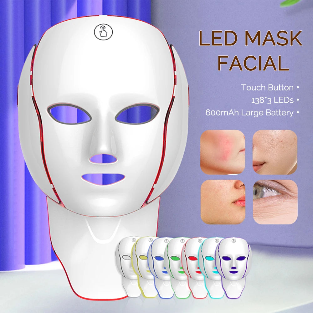 Wireless 7-Color LED Light Therapy Face & Neck Mask