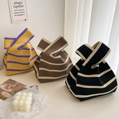 Luxury Knitted Striped Tote Bag
