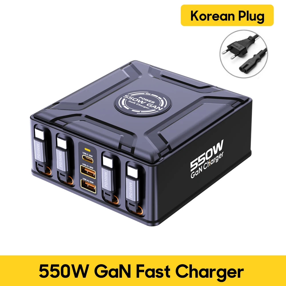 550W 7-in-1 GaN Fast Charging Station with 4 Built-in Retractable Cables - 21