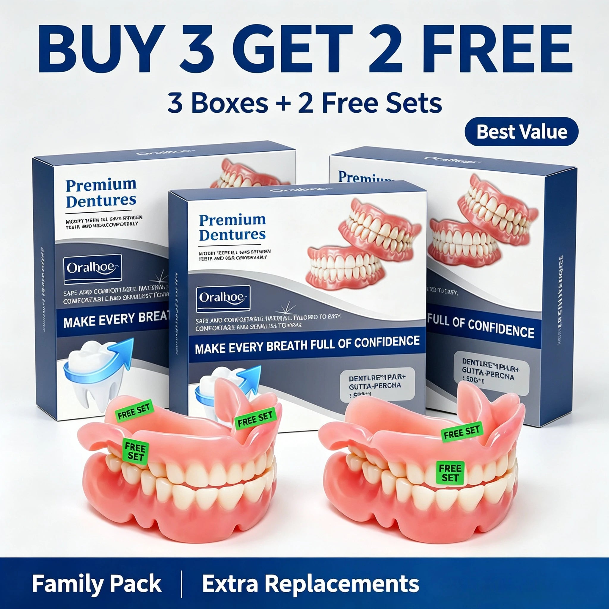 Natural Silicone Cosmetic Teeth Covers - Full Upper & Lower Denture Set - 7