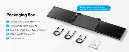 14.1" Portable Laptop Monitor - 1200P FHD IPS Triple Screen Extender