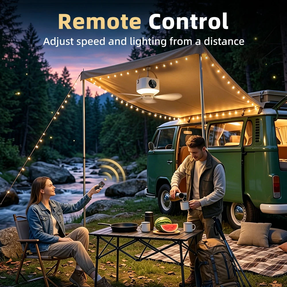 Portable Rechargeable Ceiling Fan with LED Light & Remote Control - 4