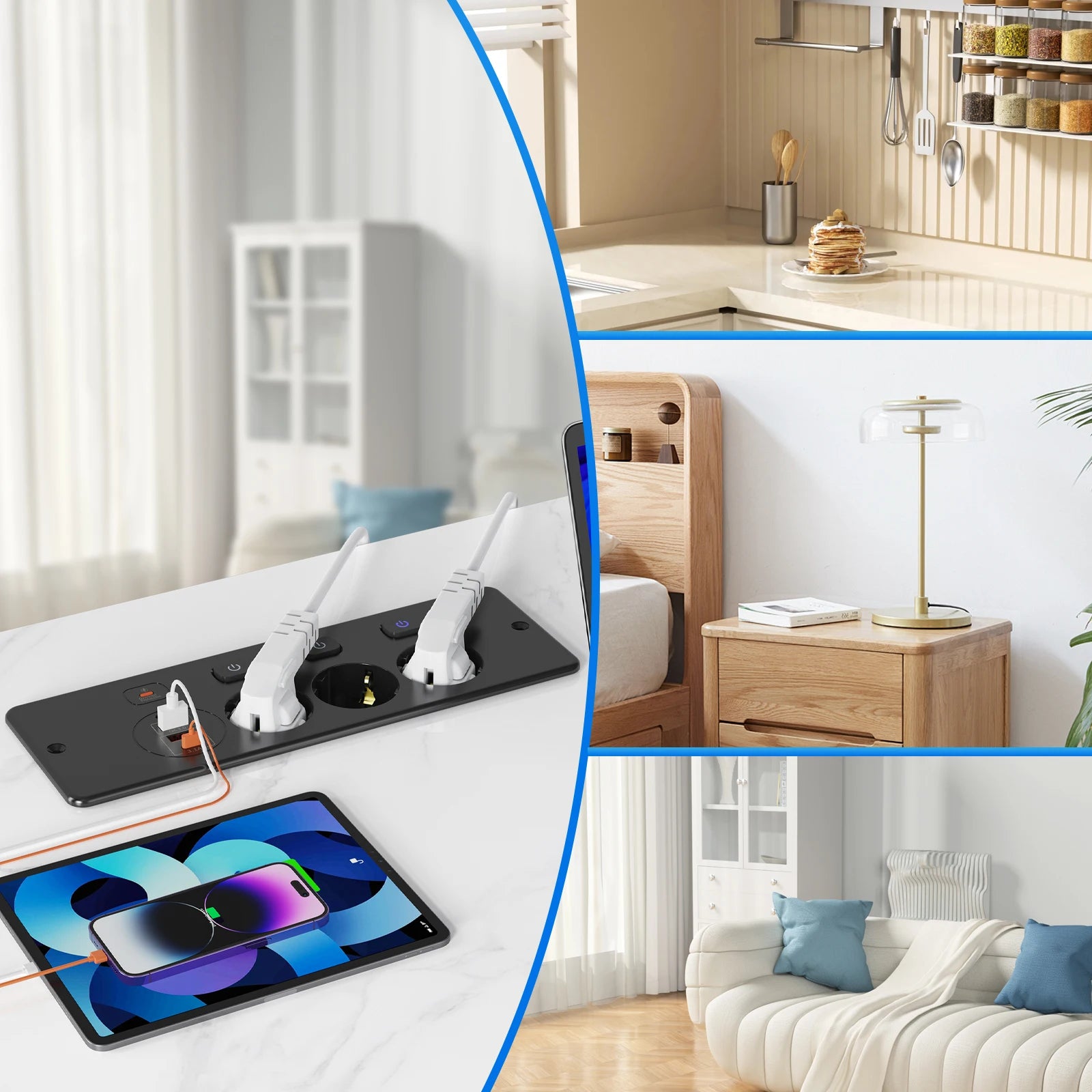 EU Desktop Power Strip with 5 AC Sockets & 4 USB Ports - 3250W Fast Charge - 21