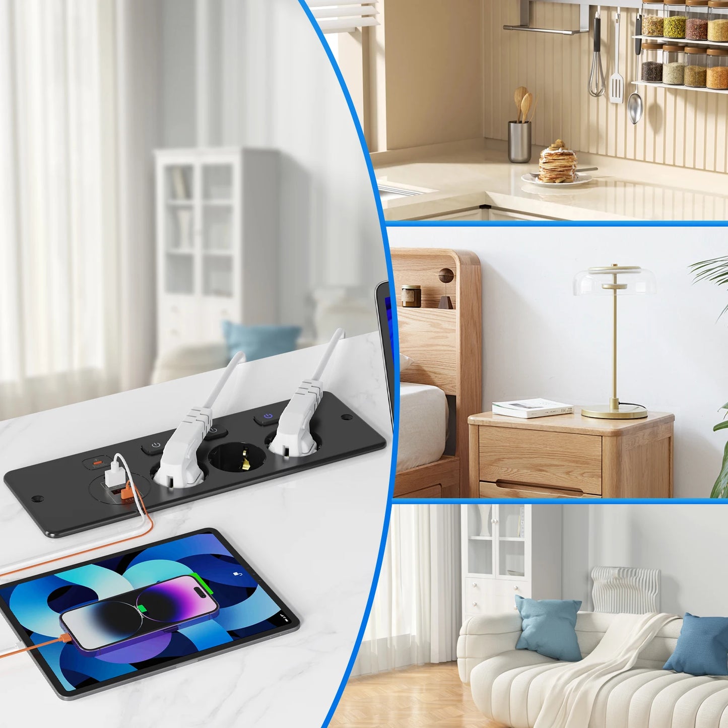 EU Desktop Power Strip with 5 AC Sockets & 4 USB Ports - 3250W Fast Charge