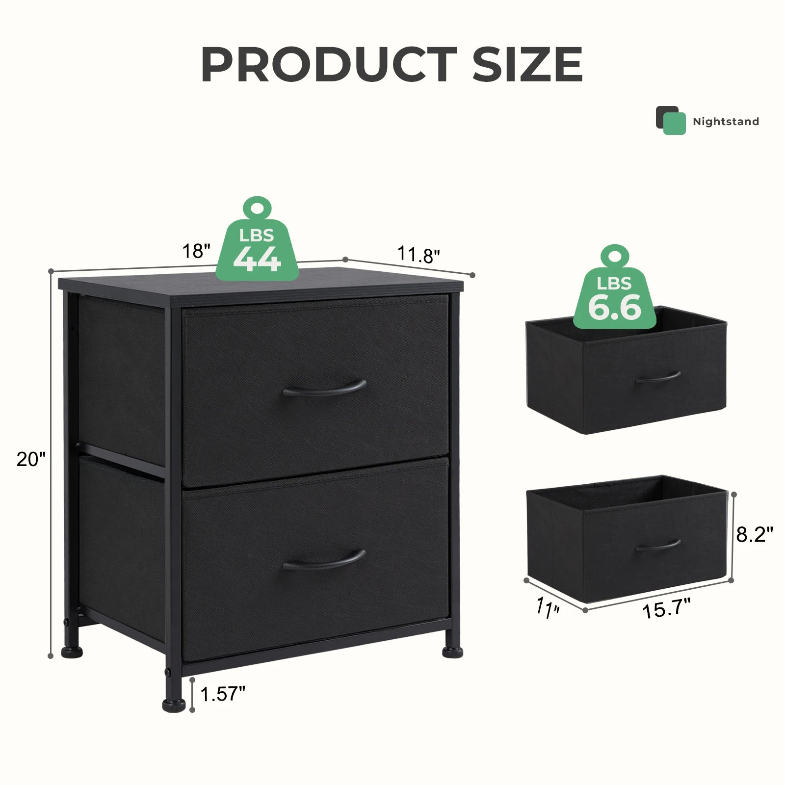 Modern 2-Drawer Nightstand with Sturdy Metal Frame & Wooden Top - 3