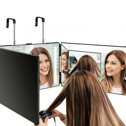 360 Trifold Makeup & Hair Cutting Mirror with Telescoping Hooks