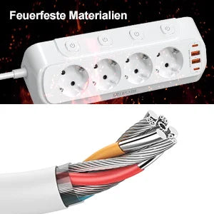 8-in-1 EU Power Strip with 4 Outlets, 2 USB-C & 2 USB-A Fast Charging