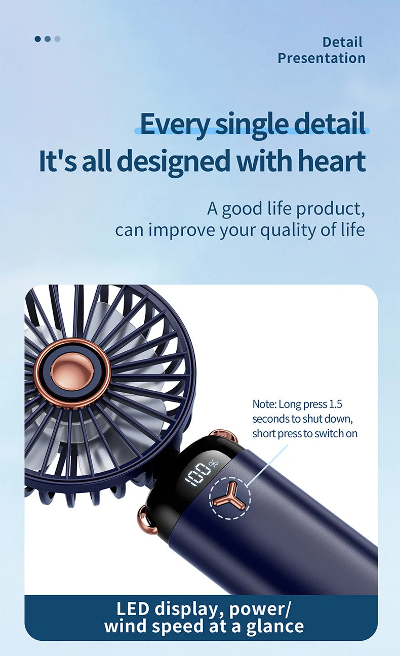 Portable 5-Speed Handheld & Neck Fan with Phone Stand & LED Display - 45