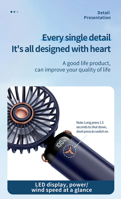 Portable 5-Speed Handheld & Neck Fan with Phone Stand & LED Display
