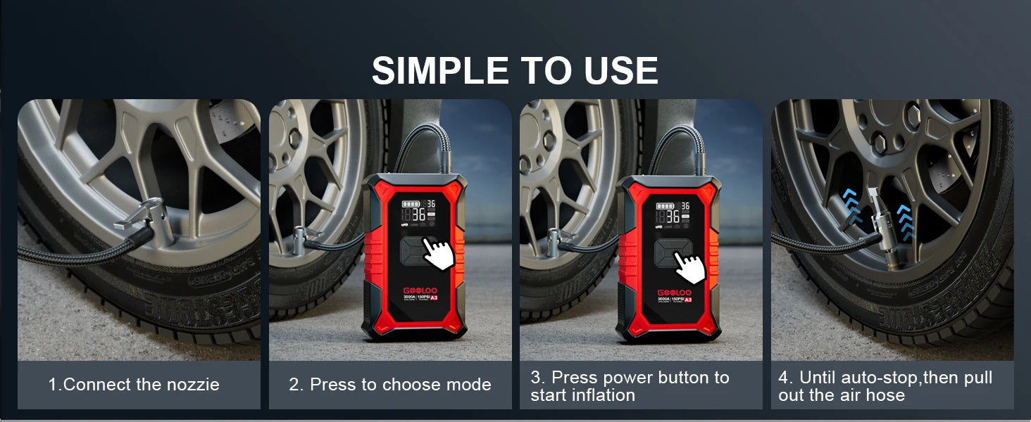 3000A Car Jump Starter with Portable Air Compressor & Emergency Power Bank - 17