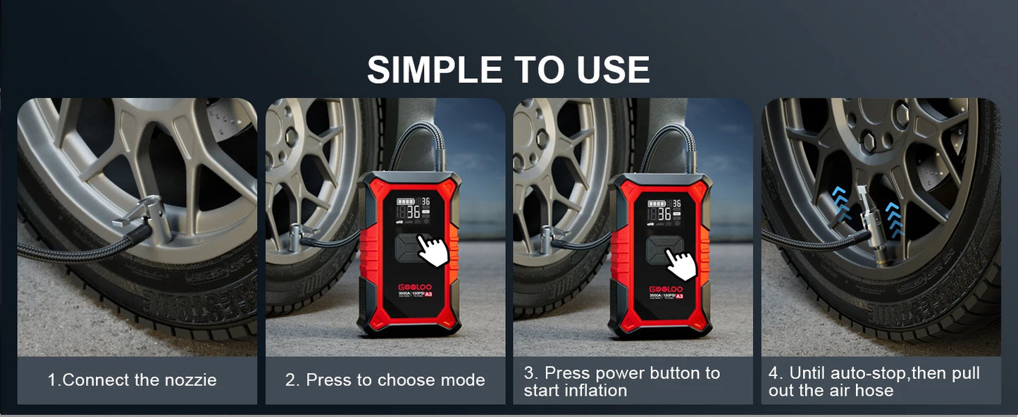 3000A Car Jump Starter with Portable Air Compressor & Emergency Power Bank
