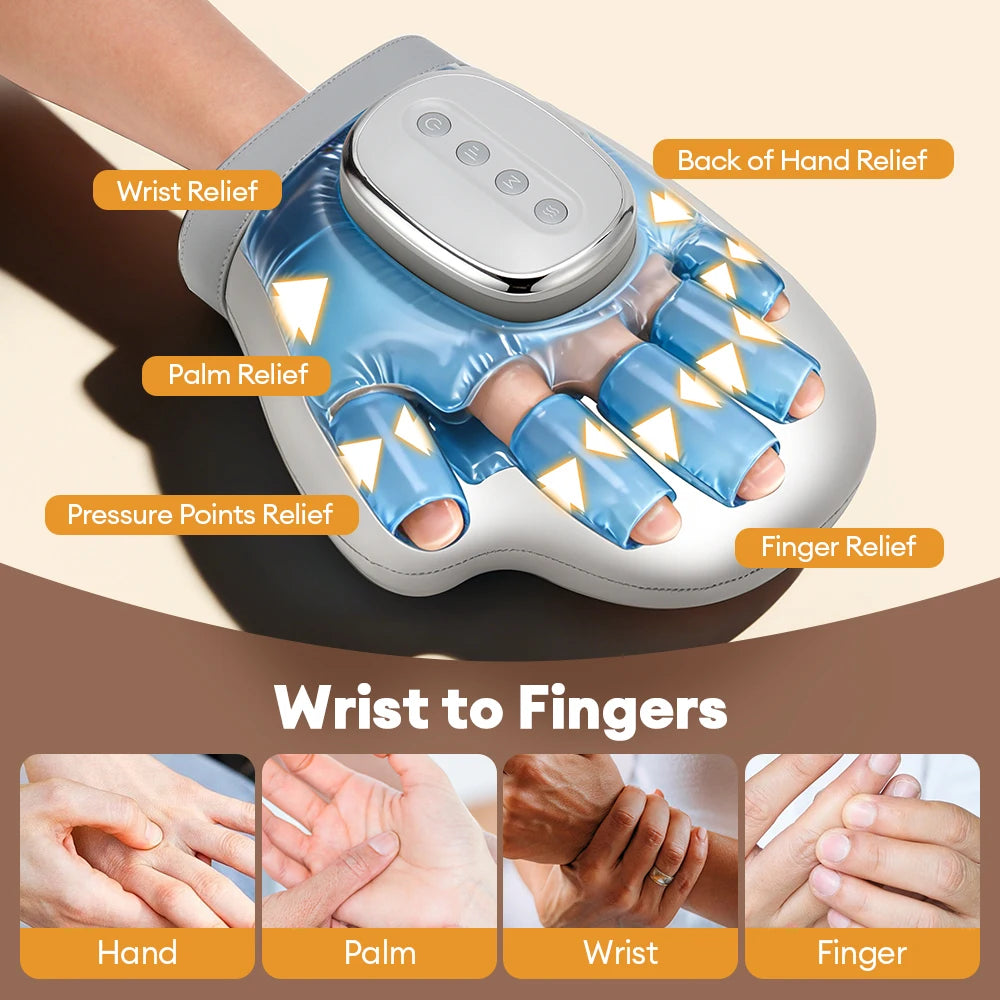 Electric Hand Massager with Heat & Air Compression - Cordless Finger Relief - 4
