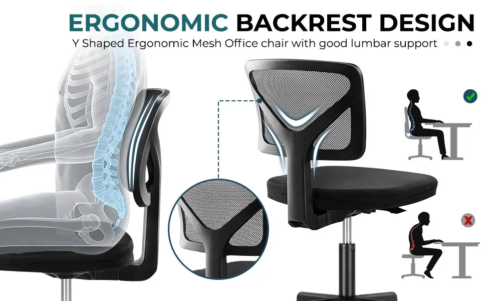 Ergonomic Mesh Armless Office Chair with Lumbar Support & Adjustable Height