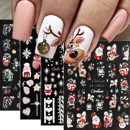 5D Embossed Christmas Nail Art Stickers - Winter Holiday Snowflake & Santa Decals