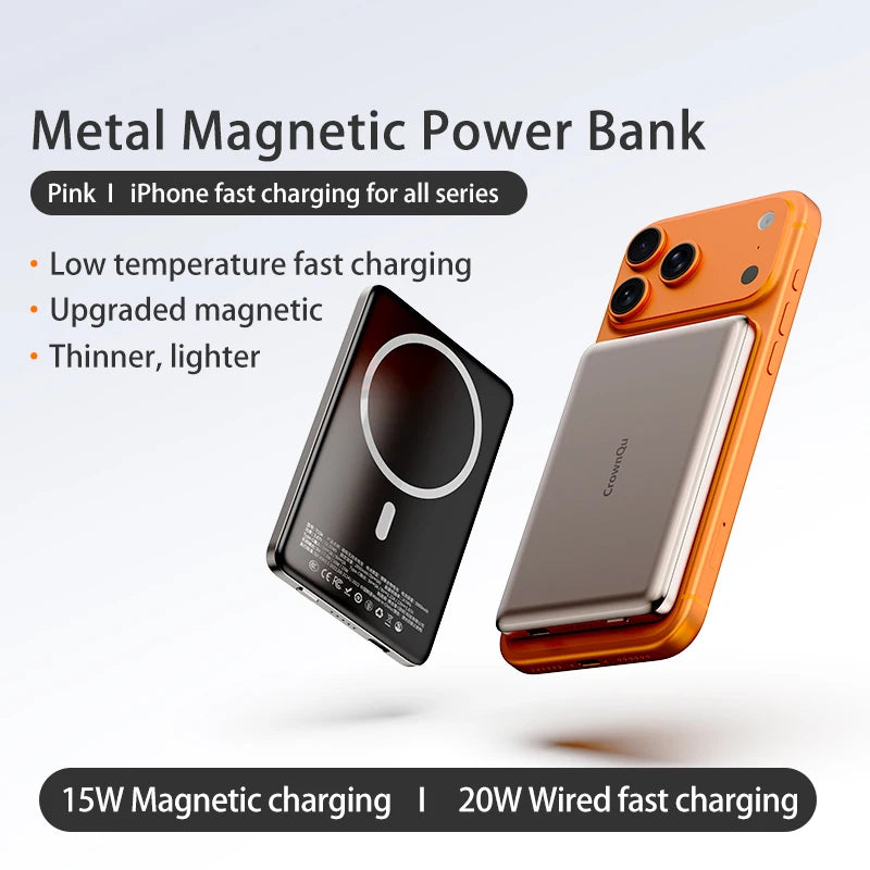 Magnetic Wireless Power Bank 20W Fast Charging Slim Metal Battery Pack - 14