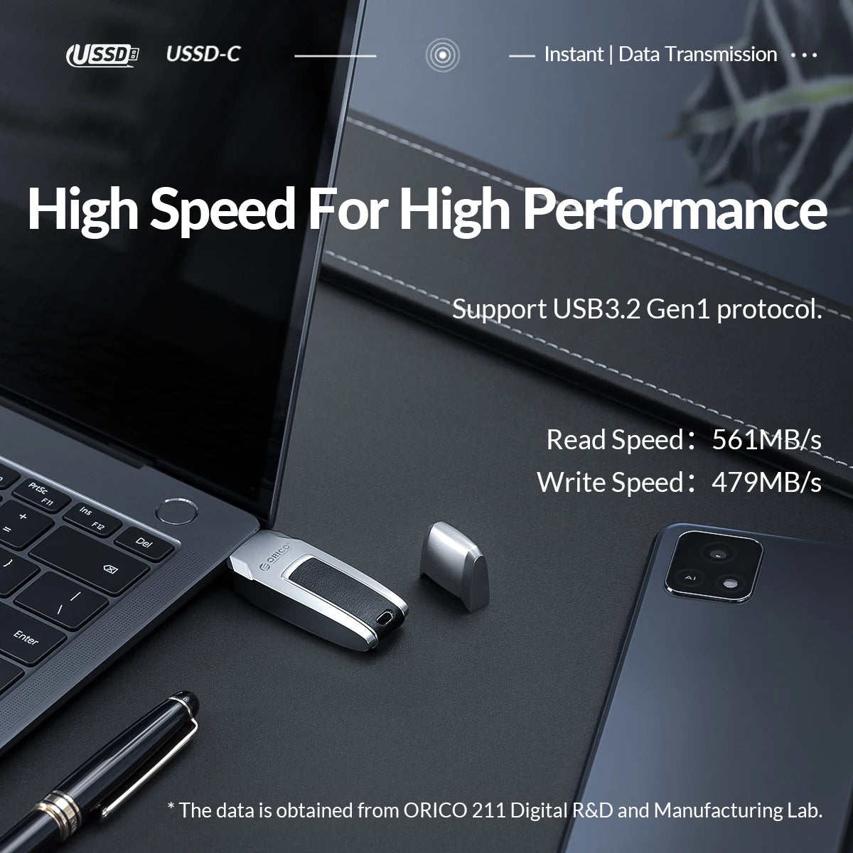 ORICO High-Speed Metal & Leather USB 3.2 Flash Drive - Portable Storage - 13