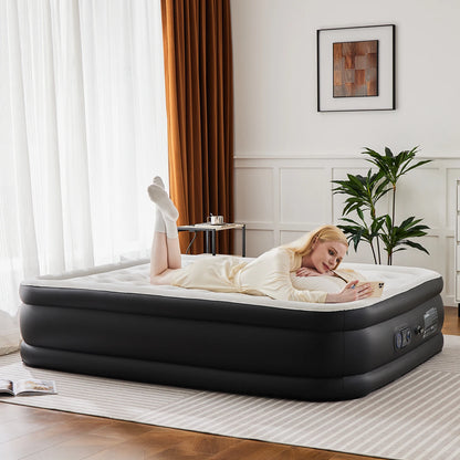 Premium Queen Size Air Mattress with Built-in Electric Pump & Flocked Top
