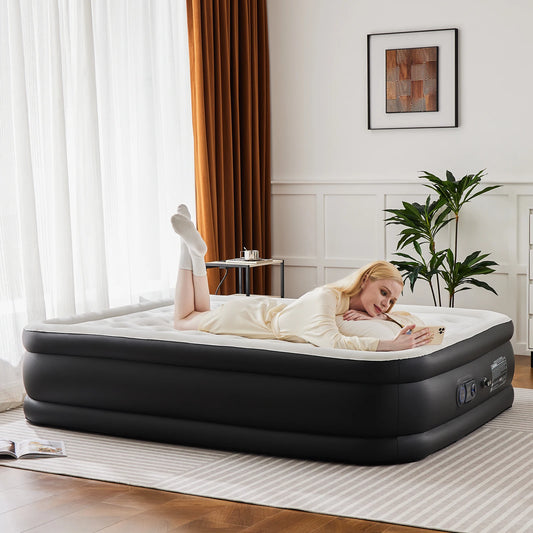 Premium Queen Size Air Mattress with Built-in Electric Pump & Flocked Top