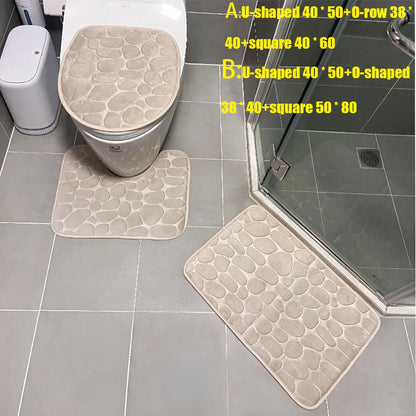 3-Piece Cobblestone Bath Mat Set - Non-Slip & Absorbent