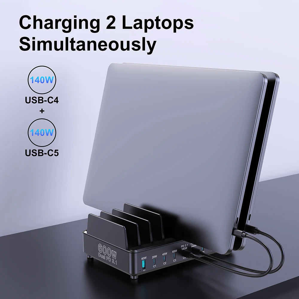 600W 10-Port GaN Desktop Charging Station - Fast PD 3.1 USB-C Charger - 4