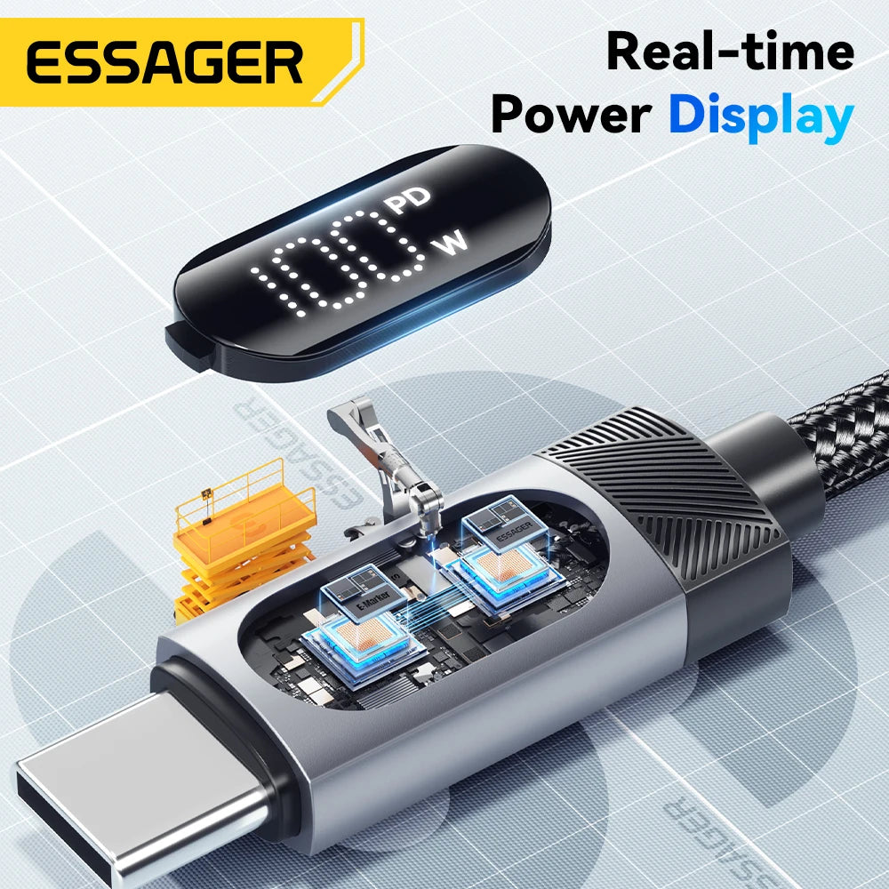 100W PD Fast Charging USB-C Cable with Digital Power Display