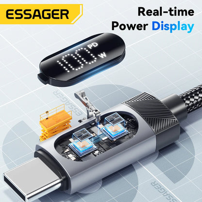 100W PD Fast Charging USB-C Cable with Digital Power Display