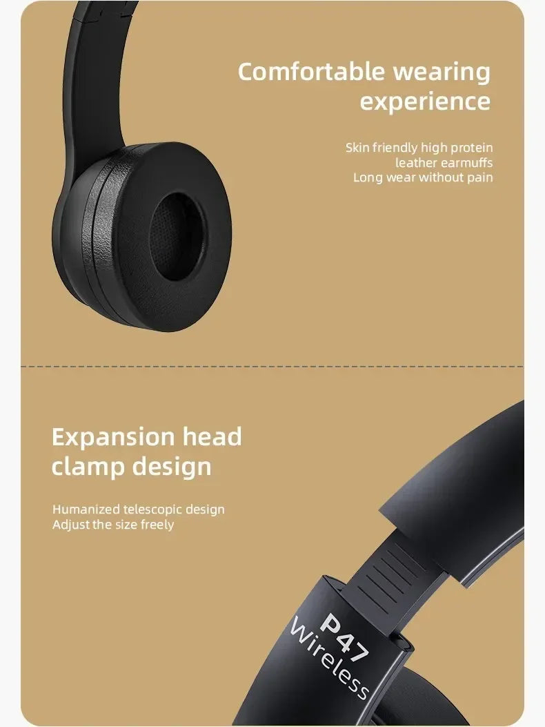 P47 Wireless Bluetooth 5.0 Foldable Stereo Gaming Headset