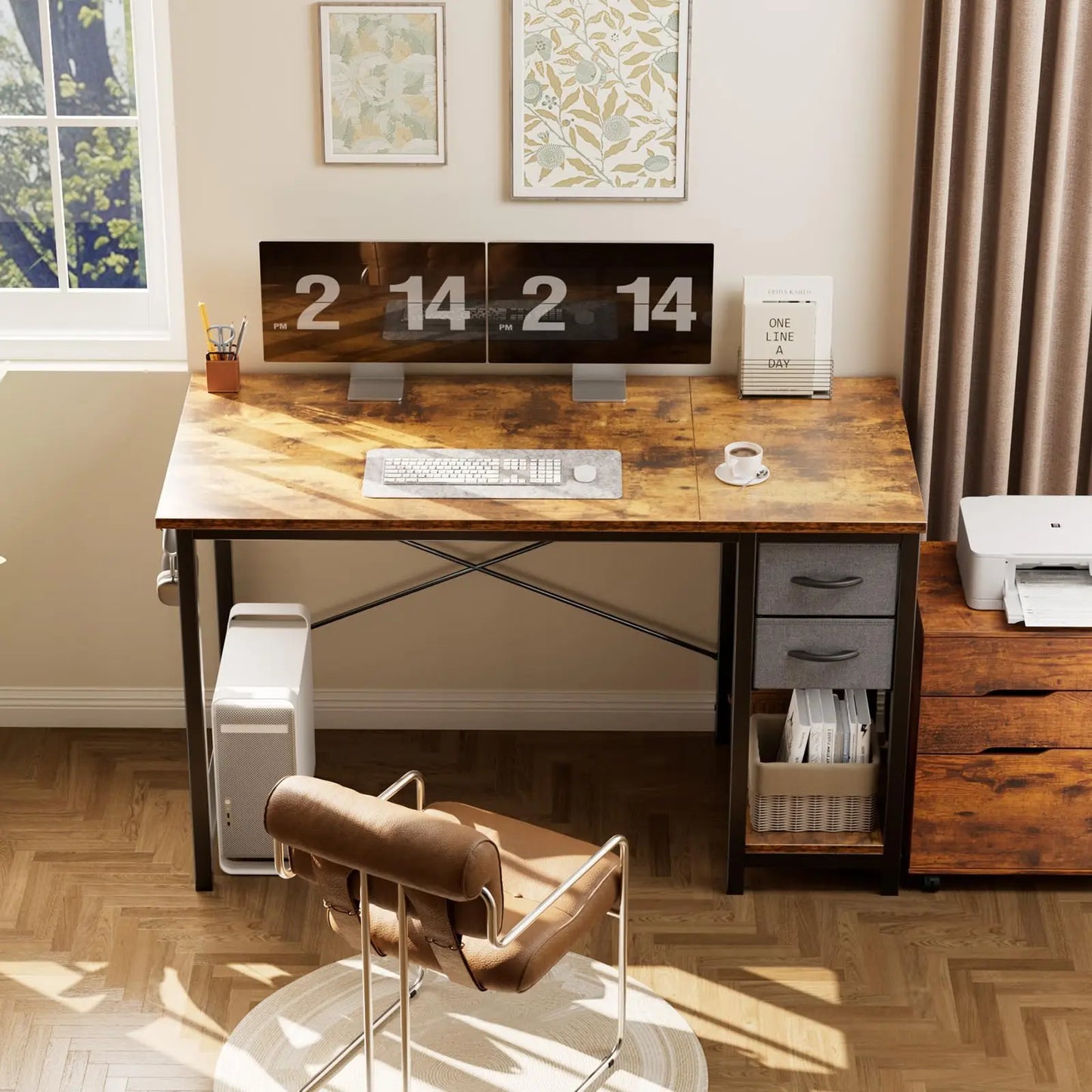 Modern 47-Inch Computer Desk with Reversible Storage Drawers for Home Office