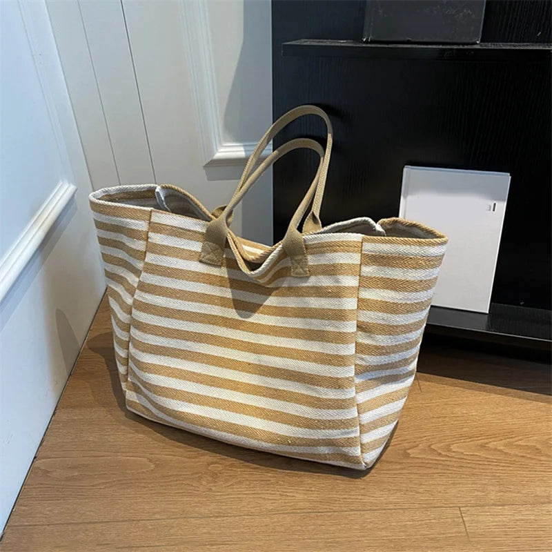 Luxury Casual Striped Canvas Tote