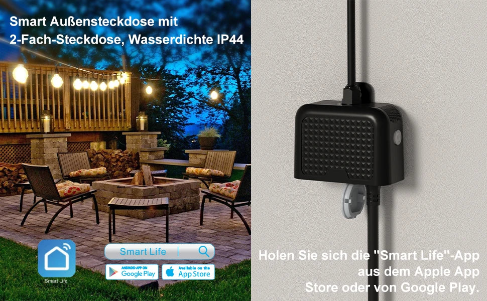 WiFi Smart Outdoor Power Socket - Dual Plug Waterproof Outlet IP44 - 9