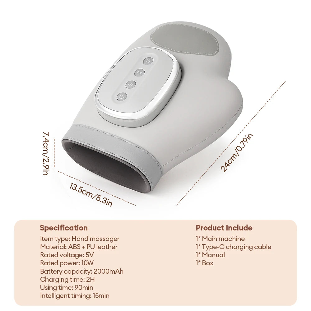 Electric Hand Massager with Heat & Air Compression - Cordless Finger Relief - 18