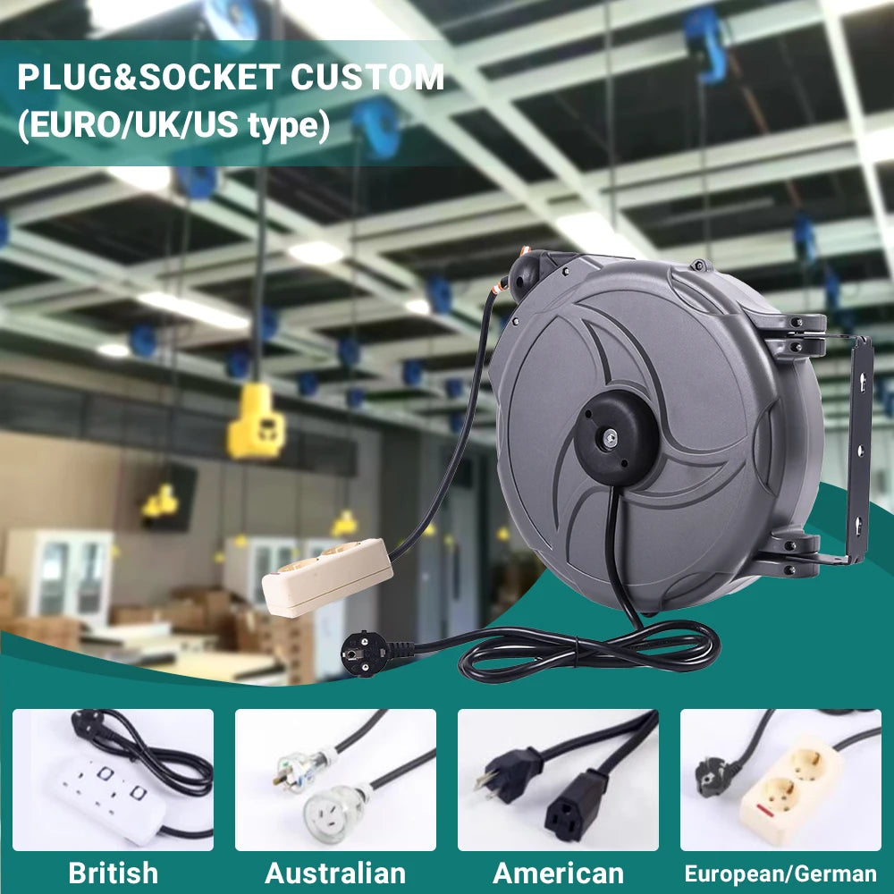 Retractable Electric Cable & Hose Reel - 6m Auto-Rewind Wall Mount Organizer - 5