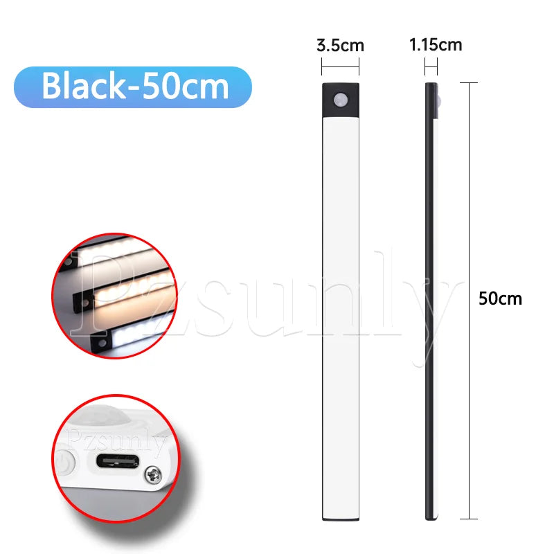 Ultra-Thin LED Under Cabinet Light - USB Rechargeable Motion Sensor Closet & Wardrobe Lighting - 24