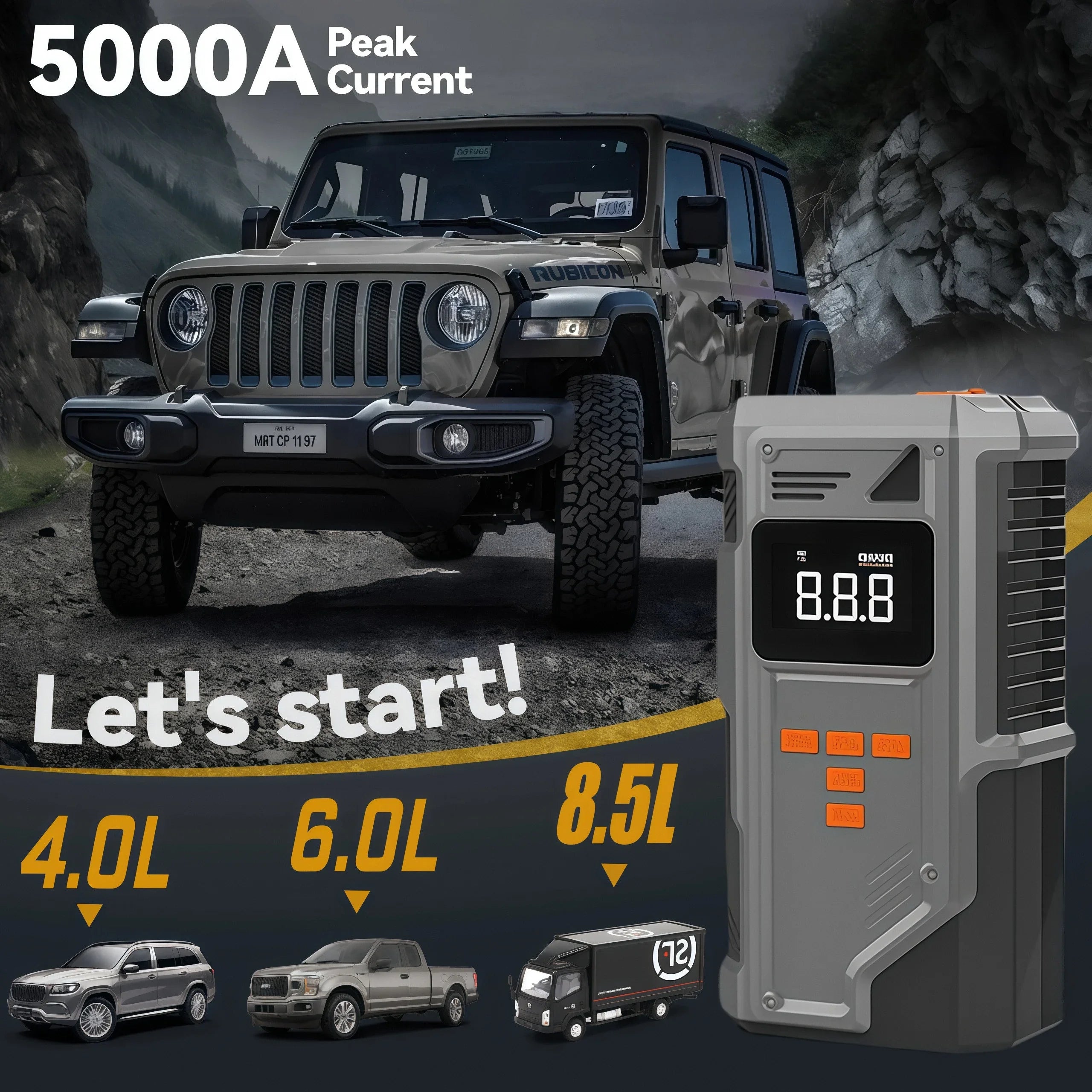 Portable Car Jump Starter with 10.2 Bar Tire Inflator & Emergency Pump - 2