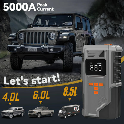 Portable Car Jump Starter with 10.2 Bar Tire Inflator & Emergency Pump