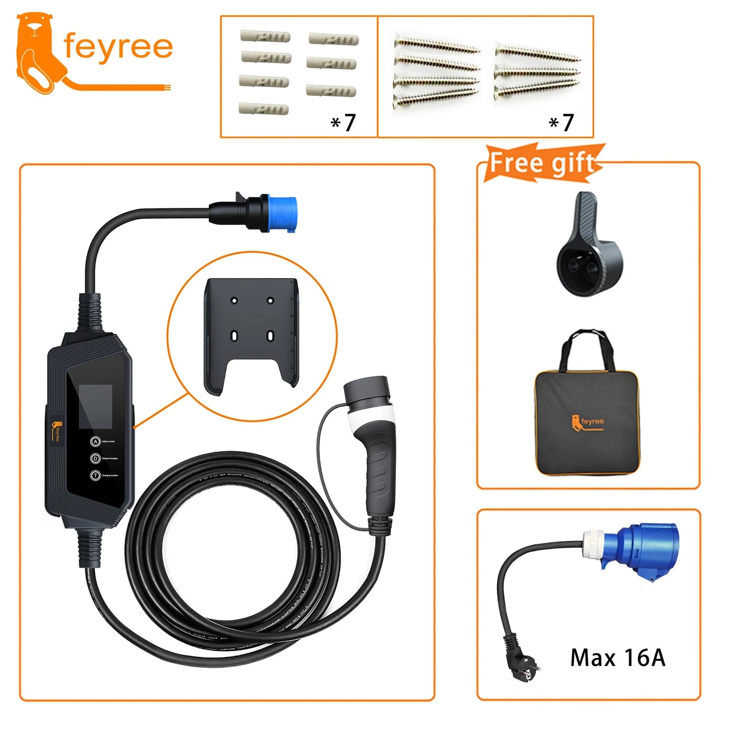7KW Portable EV Charger Type 2 - 32A Fast Electric Car Charging Station